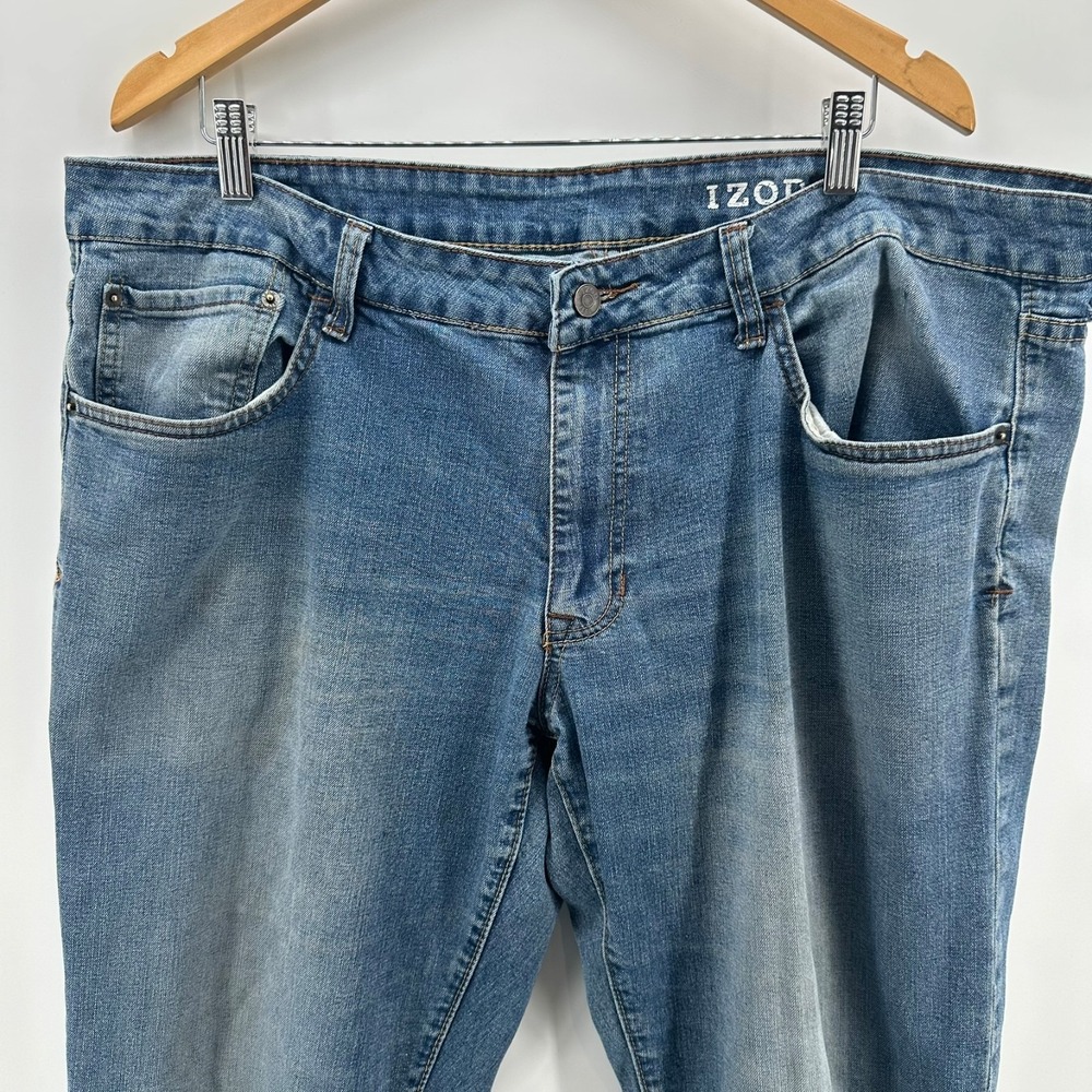 Izod Comfort Stretch‎ Jeans Mens 38x32 Blue Denim Straight Fit Mid Rise Whisker